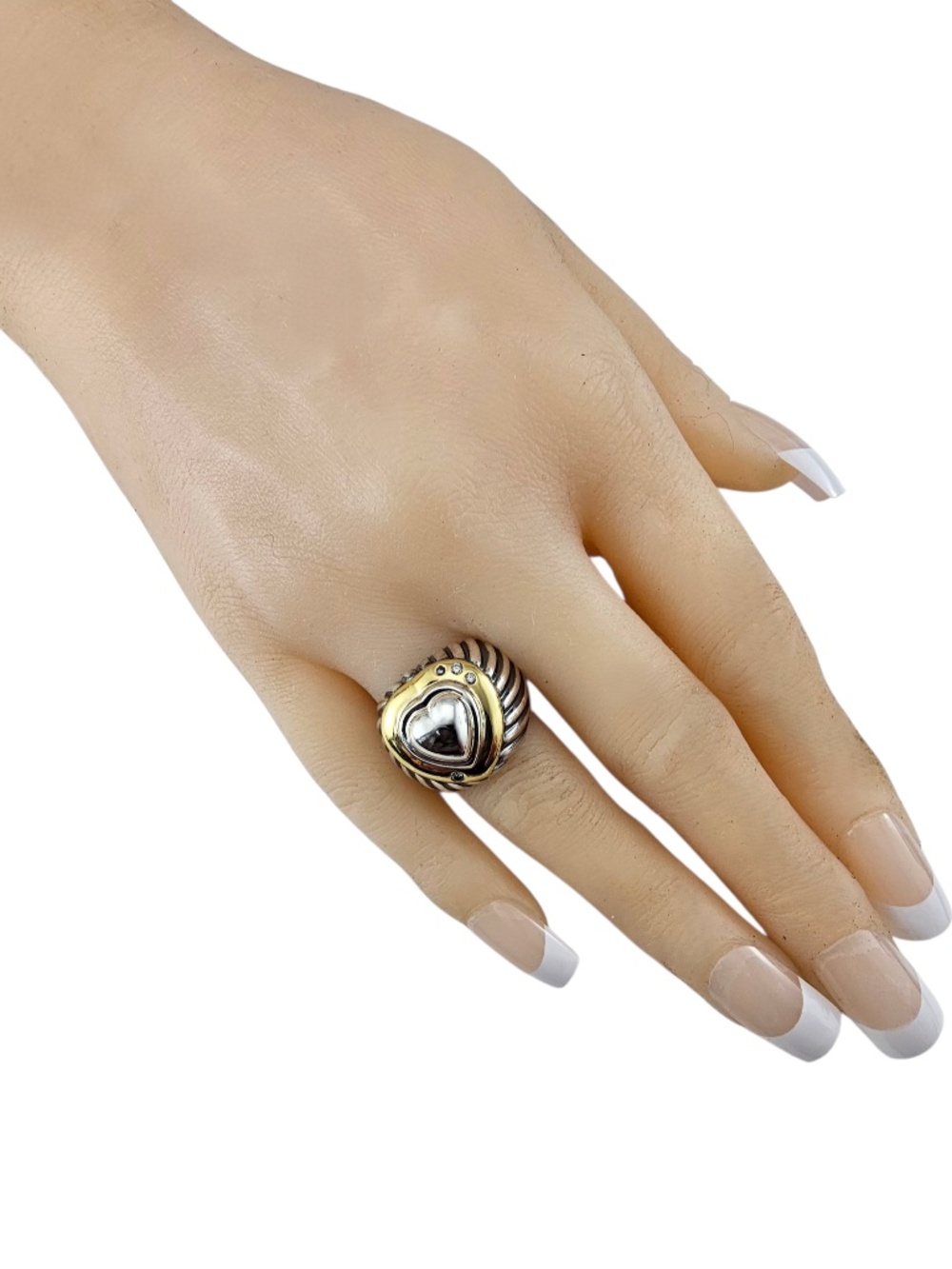 David Yurman Sterling Silver & 18K/14K Gold Diamond Heart Ring Size 6 #24619 - Picture 8 of 9